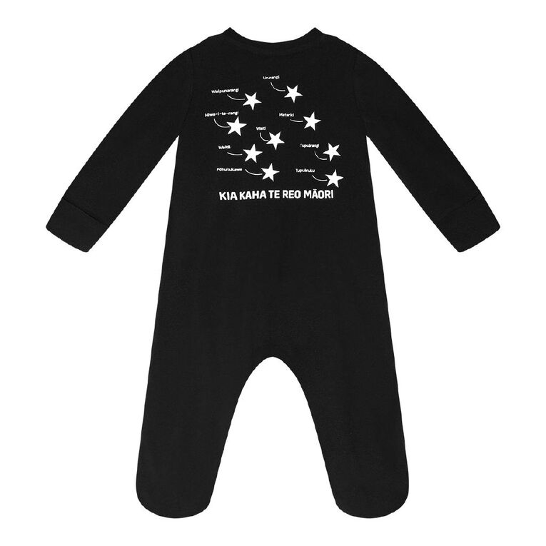MLC Matariki Babies' 2 Way Zip All-in-One, Black, hi-res