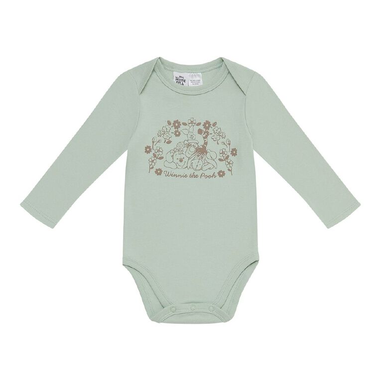 Winnie the Pooh Babies' Long Sleeve Printed Bodysuit 3 Pack, Cream, hi-res