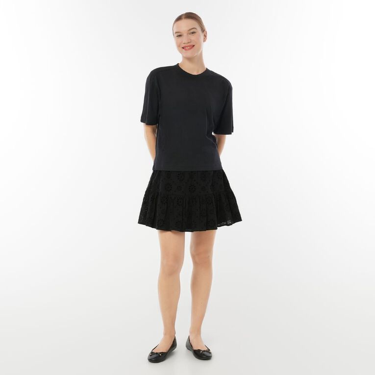 H&H Women's Broidery Tiered Mini Skirt, Black, hi-res