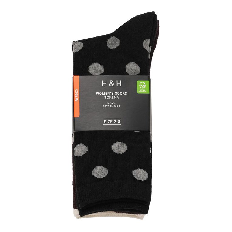H&H Women's crew Jaquard Socks 5 Pack, Brown, hi-res