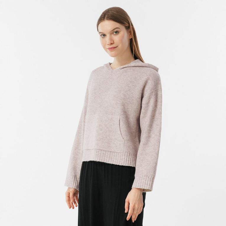 H&H Women's Knitted Crop Hoodie, Brown Light, hi-res