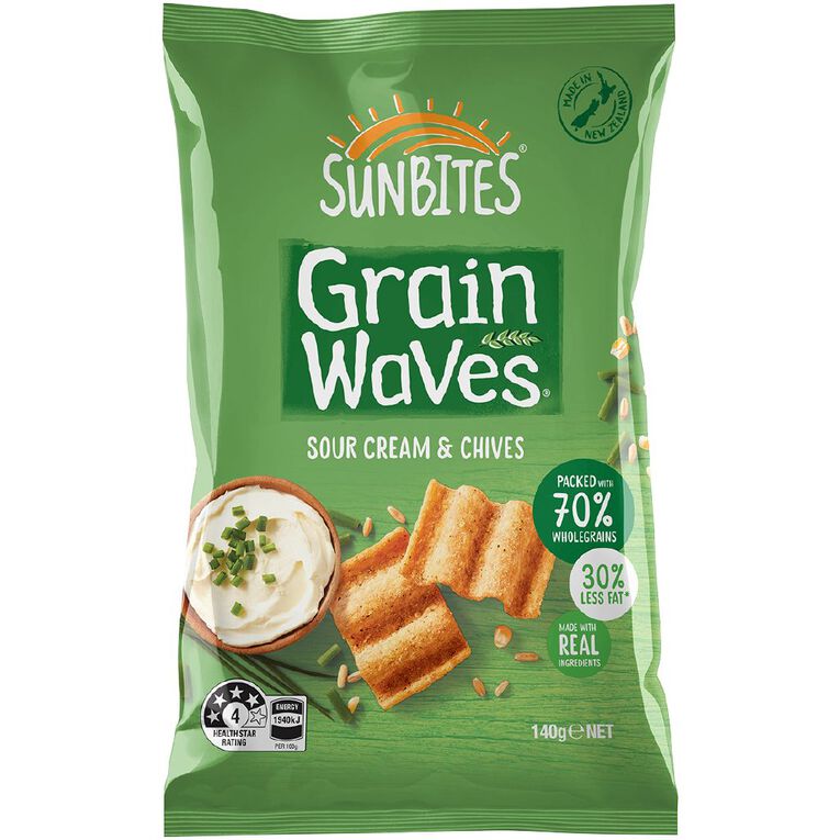 Sun Bites Grain Waves Sour Cream & Chives 140g, , hi-res
