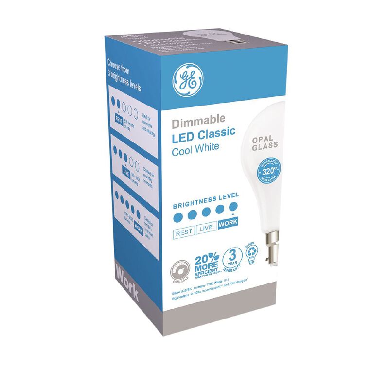 General Electric B22 LED Dimmable Classic 10.5W Cool White Light Bulb, , hi-res