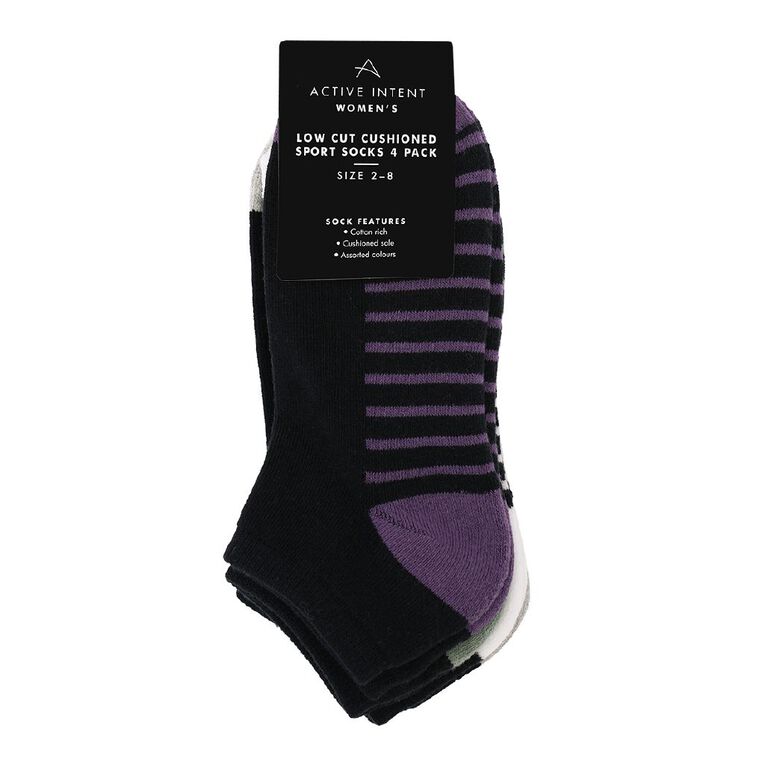 Active Intent Women's Low Crew Cushioned Sport Socks 4 Pack, Black W25 PUMP, hi-res