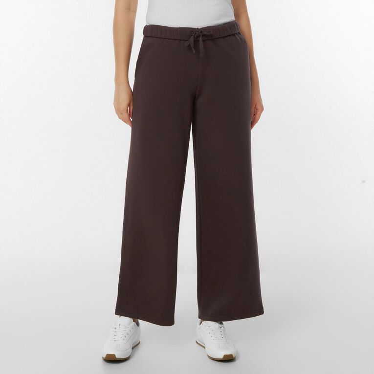 H&H Women's Wide Leg Track Pants, Brown Dark, hi-res