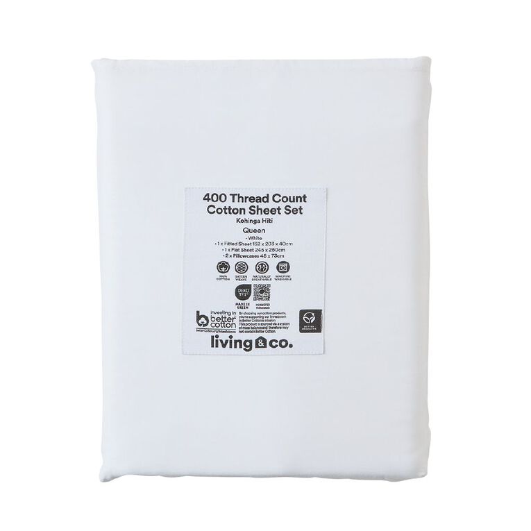 Living & Co 400TC Euro Cotton Sateen Sheet White King, White, hi-res
