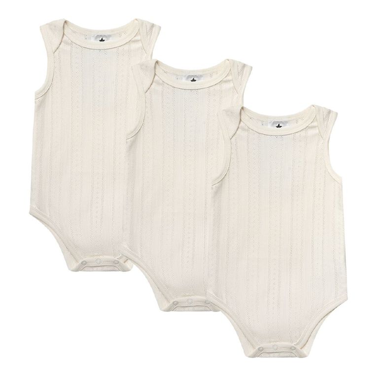 Young Original Babies' Pointelle Sleeveless Bodysuit 3 Pack, Cream, hi-res