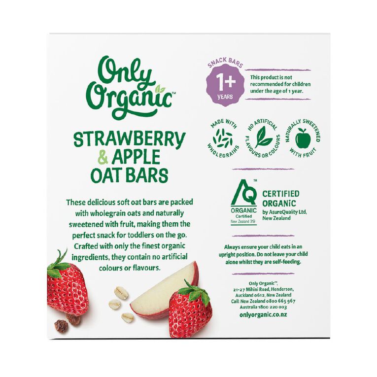 Only Organic Strawberry & Apple Oat Bars 1+ Years 20gx6, , hi-res