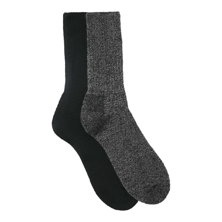 H&H Men's Ribbed Thermal Crew Socks 2 Pack, Black/Grey, hi-res