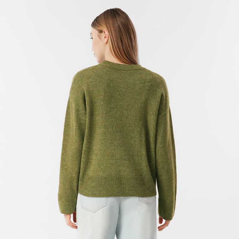 H&H Women's Oversized Crew Neck Cosy Knit Jumper, Green Mid, hi-res