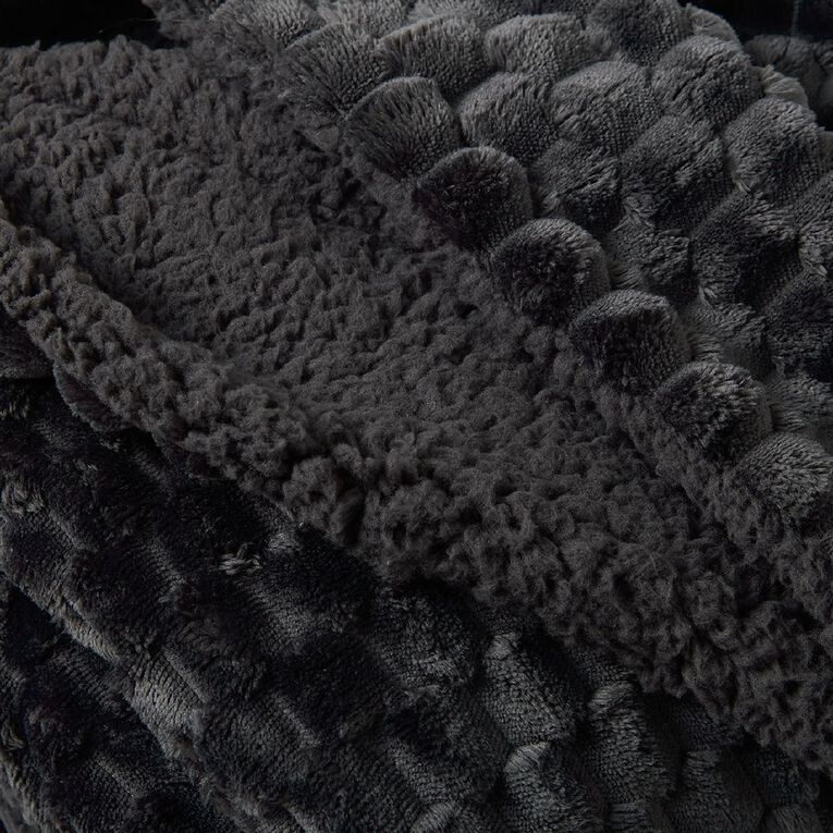 Living & Co Beehive Plush Sherpa Blanket Grey Queen, , hi-res