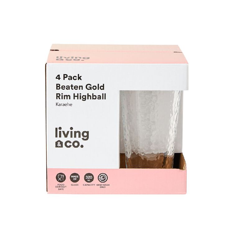 Living & Co Beaten Gold Rim HiBall Clear 4 Pack, , hi-res
