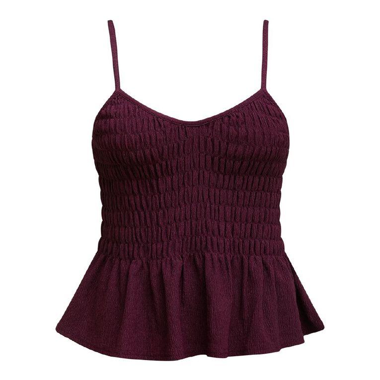 H&H Women's Shirred Peplum Cami, Purple Dark, hi-res