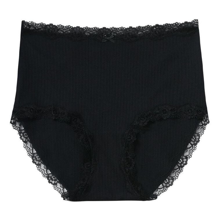 H&H Women's Rib And Lace Full Briefs 3 Pack, Black, hi-res