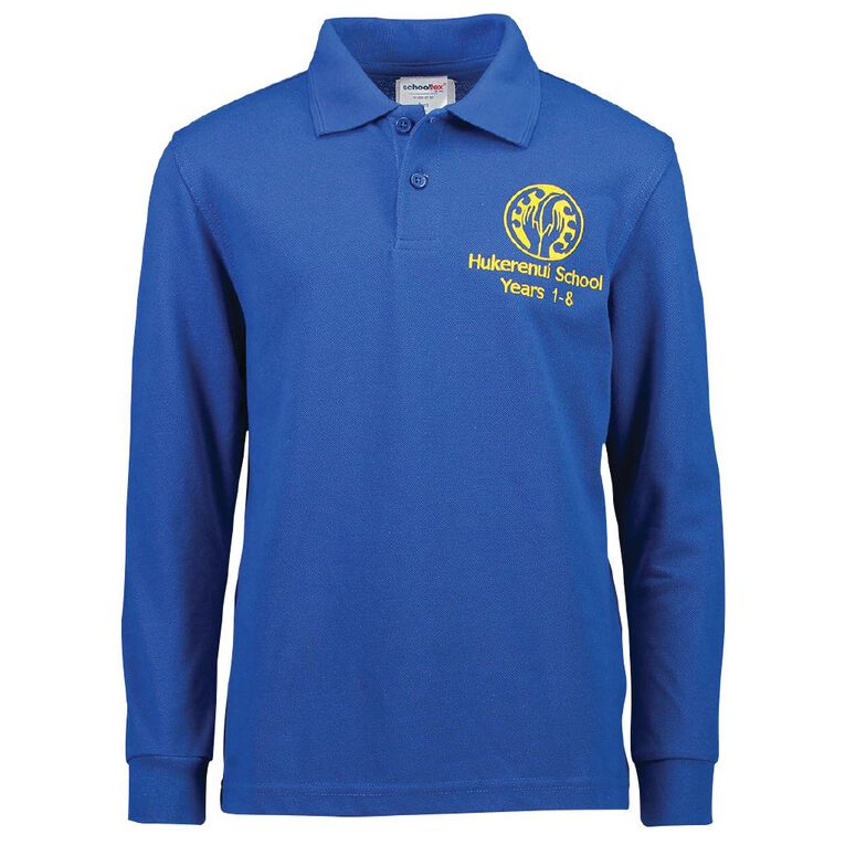 Schooltex Hukerenui School Long Sleeve Polo with Embroidery, Royal, hi-res