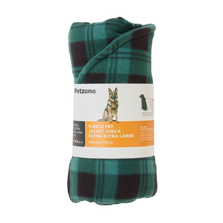 Petzone Fleece Pet Jacket Check Green 2XL, , hi-res