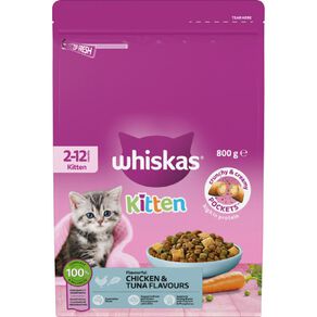 Whiskas Kitten Dry Cat Food Chicken & Tuna Bag 800g