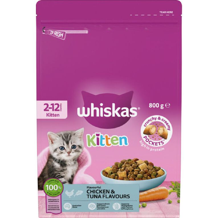 Whiskas Kitten Dry Cat Food Chicken & Tuna Bag 800g, , hi-res