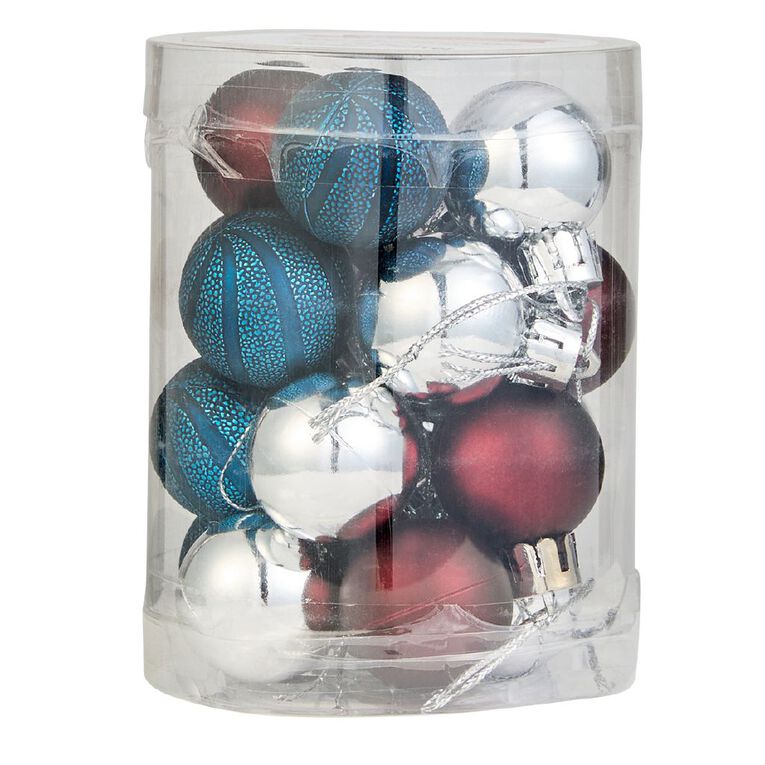 Wonderland Christmas Baubles 3cm Navy/Burgundy/Silver 20 Pack, , hi-res