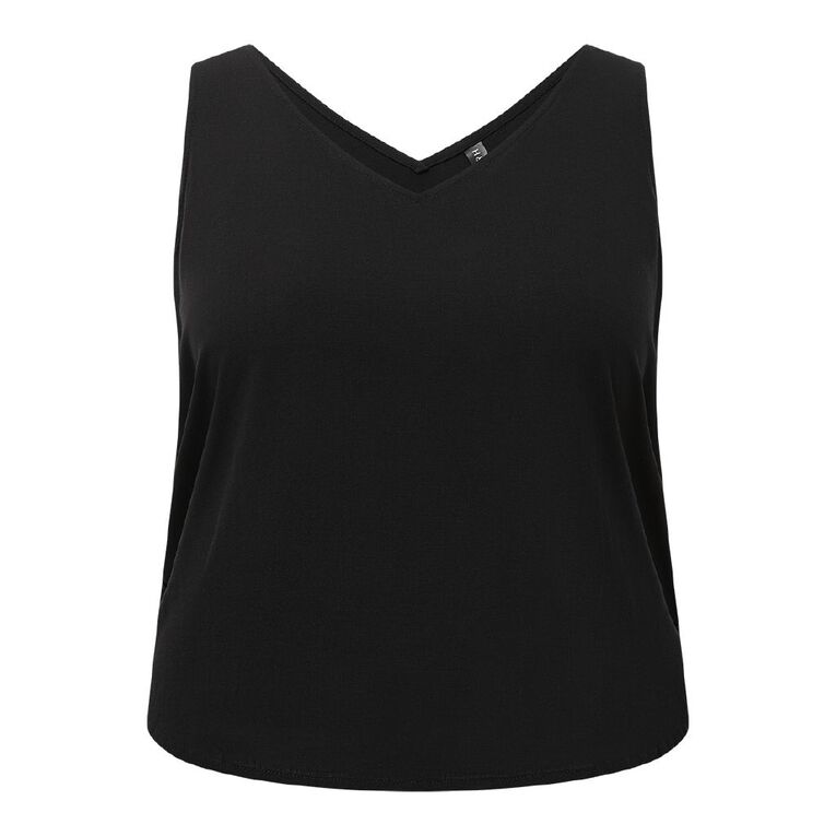 H&H Plus Women's Curve Sleeveless V Neck Top, Black, hi-res