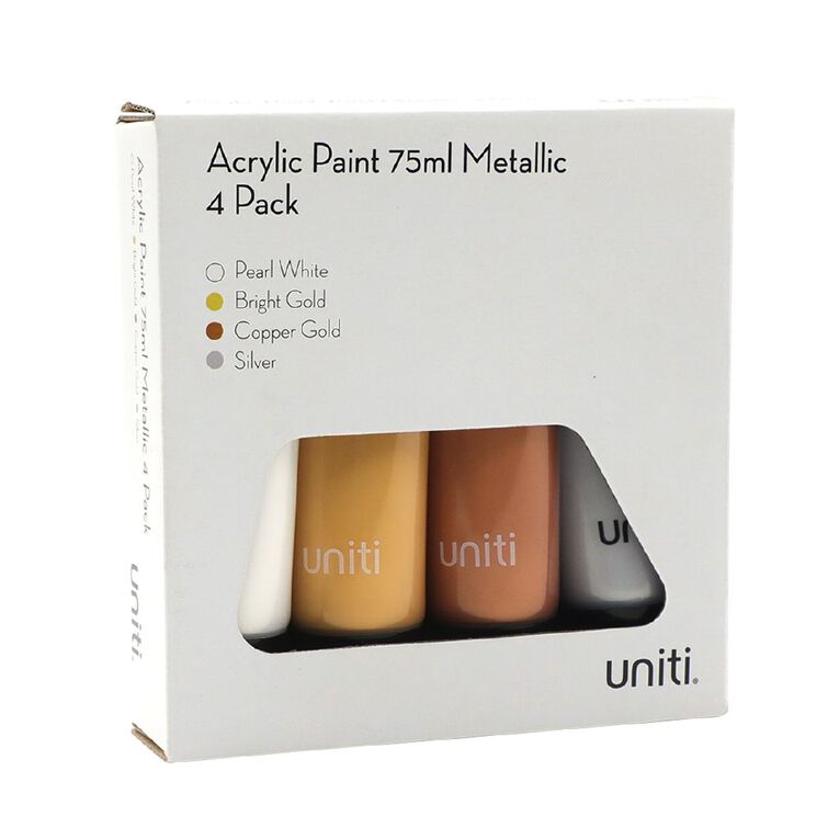 Uniti Acrylic Paint 75ml Metallics 4 Pack, , hi-res