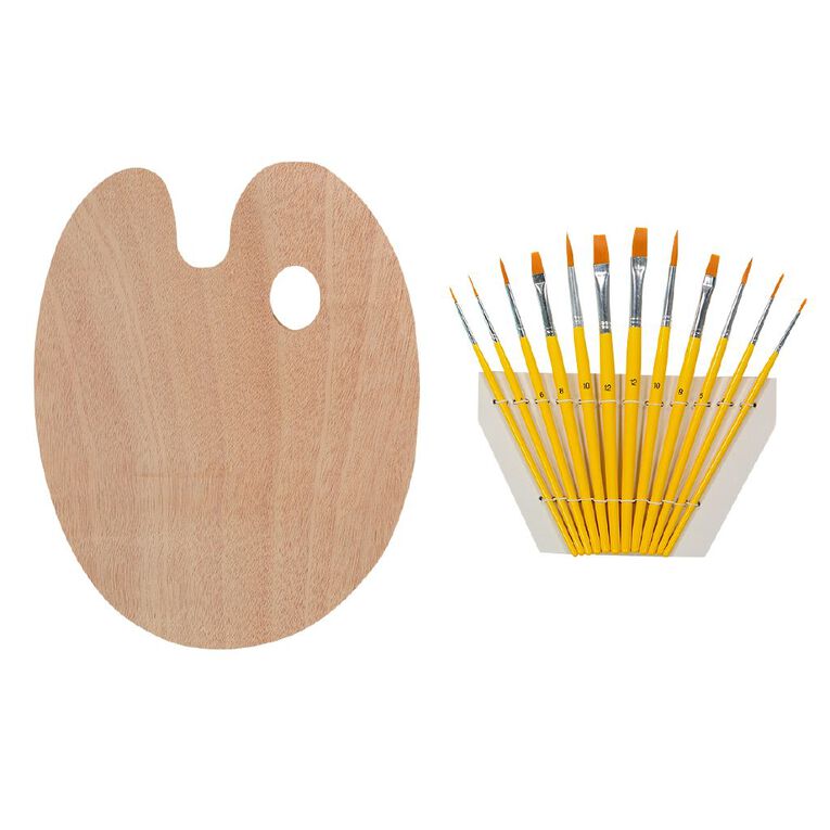 Uniti Wooden Palette & Brush Set 12 Pack Natural, , hi-res