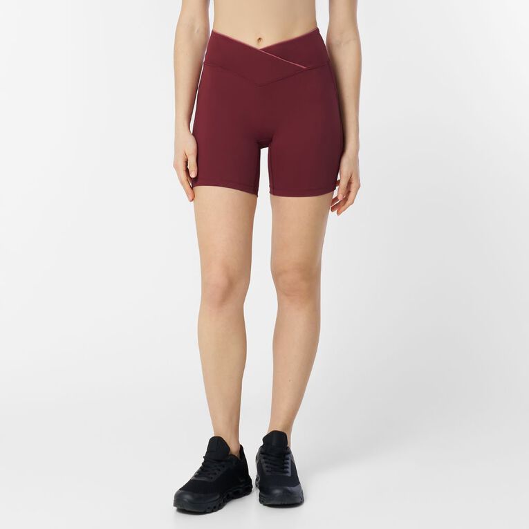 Active Intent Women's Wrap Front Bike Shorts, Red Dark, hi-res
