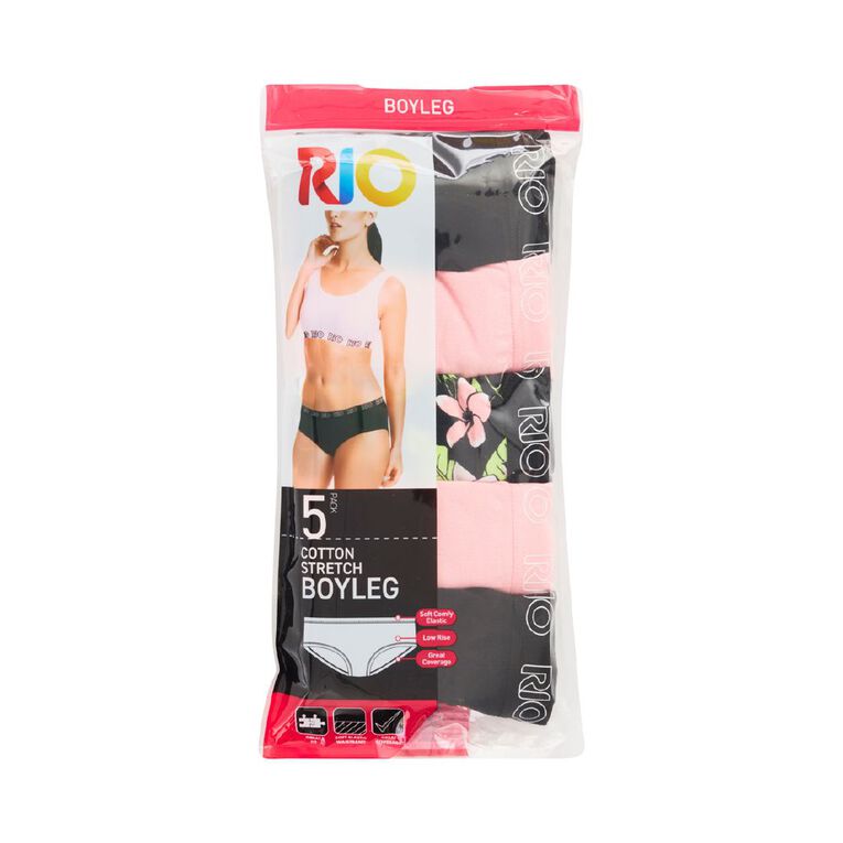Rio Women's Boyleg Briefs 5 Pack, Black/Pink, hi-res