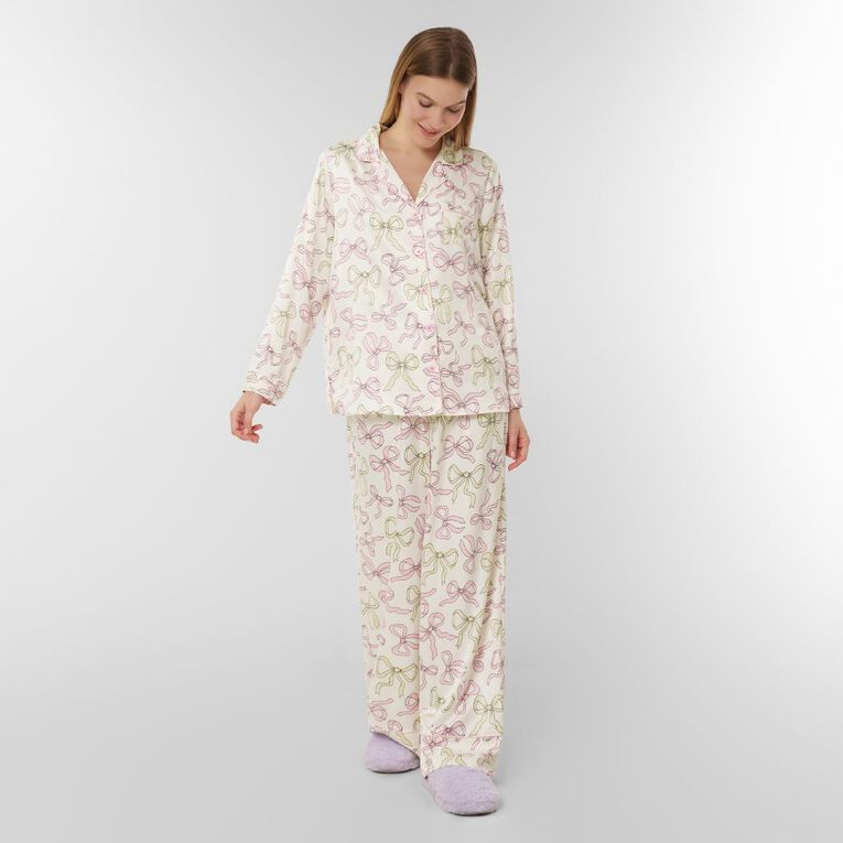 H&H Women's Satin Pyjama Set with Eye Mask, White, hi-res