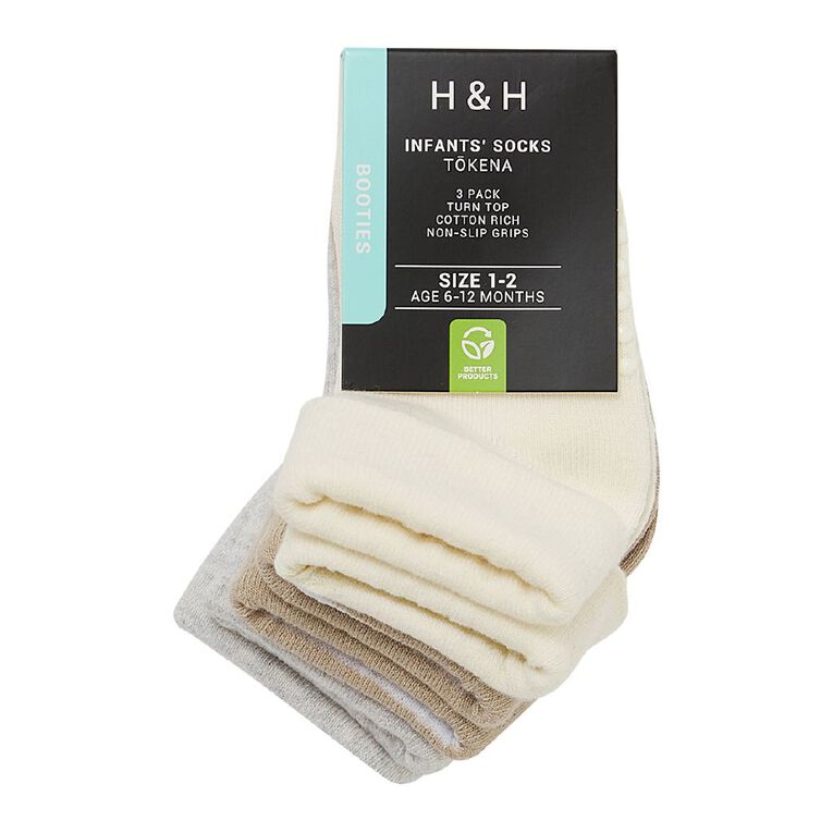 H&H Infant Bootie Turn Top 3 Pack, Natural, hi-res