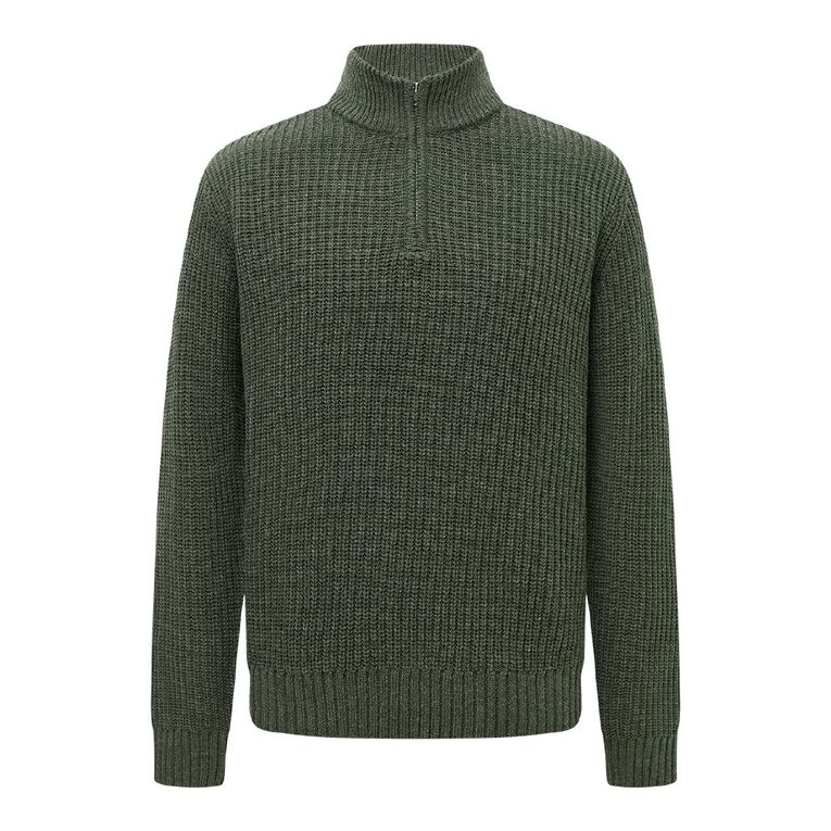 H&H Men's QTR Zip Fisherman Rib Pullover, Green Dark, hi-res