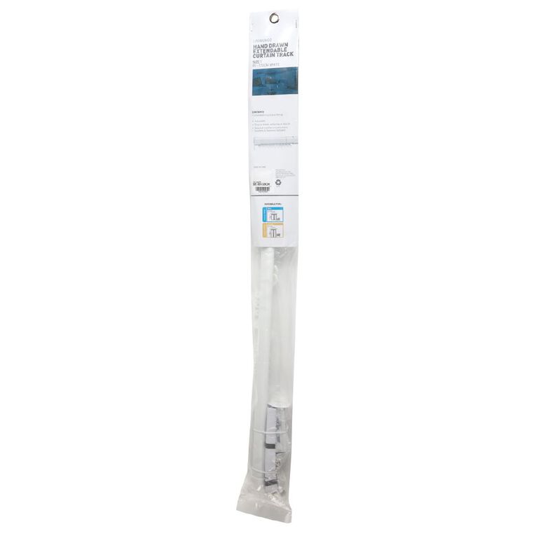 Living & Co Extendable Hand Drawn Curtain Track White 200-290cm, White, hi-res