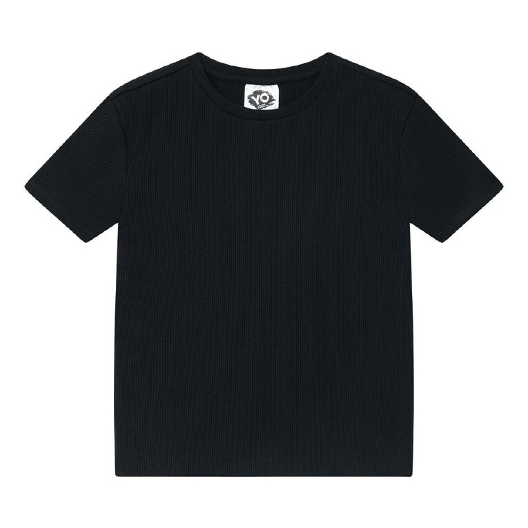 Young Original Short Sleeve Rib Top, Black, hi-res