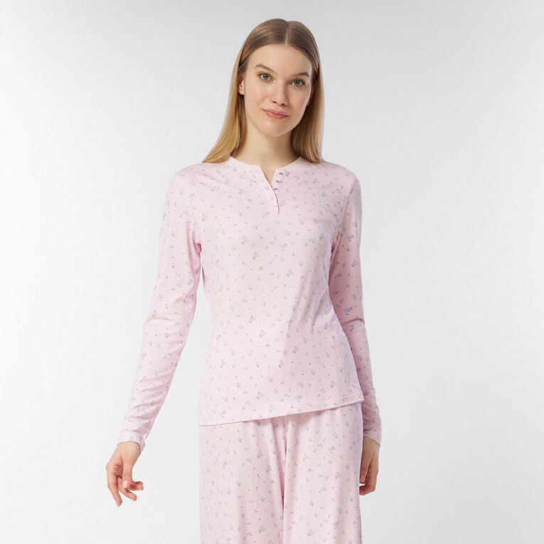 H&H Women's Comfy Henley Pyjama Top, Pink Light, hi-res