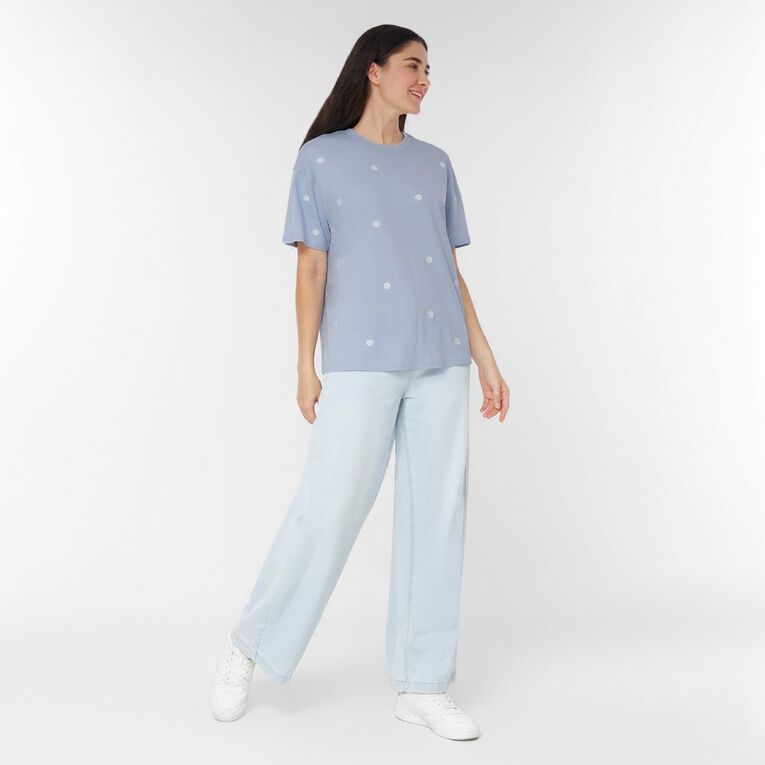 H&H Women's Short Sleeve Embroidered Tee, Blue Light, hi-res