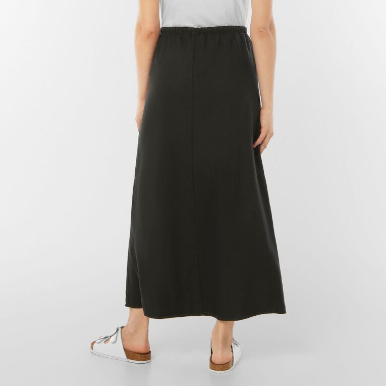 H&H Women's Long Linen Blend Skirt, Black, hi-res