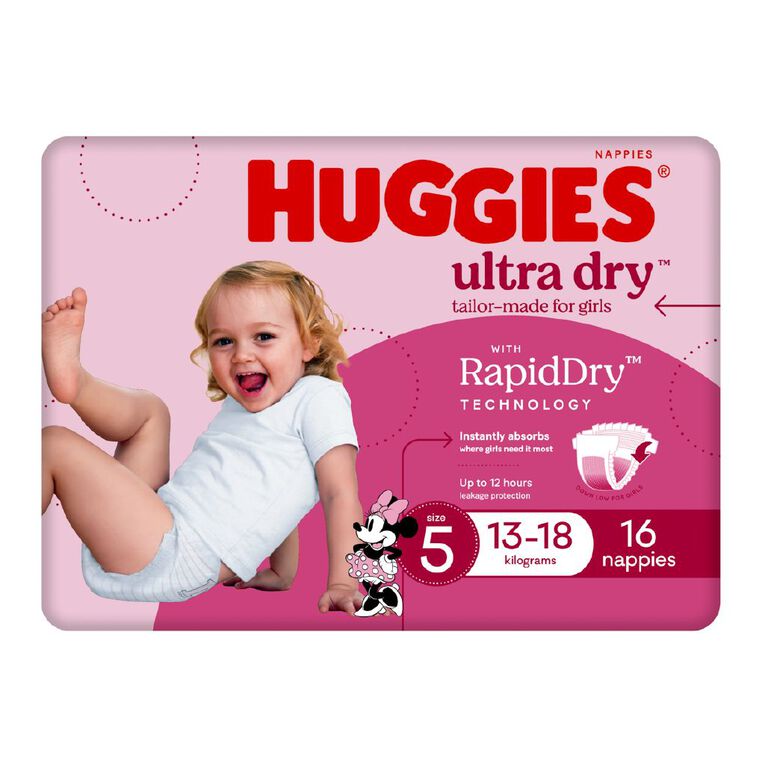 Huggies Girls' Convenience Nappy Walker Size 5 13-18kg 16 Pack, , hi-res