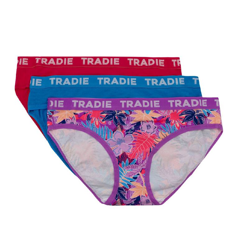Tradie Women's Bikini Briefs 3 Pack, Blue Mid, hi-res