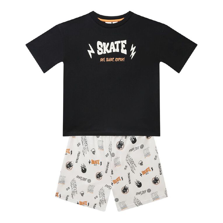 H&H Boys' Tee and Shorts Pyjama Set, Black, hi-res