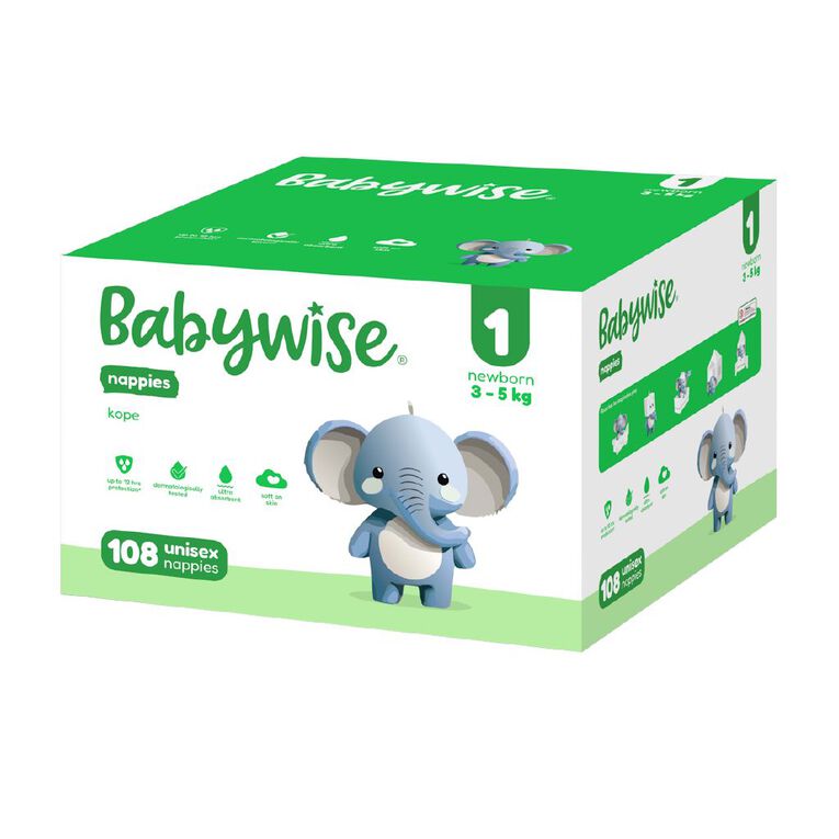 Babywise Nappies Jumbo 3-5kg Newborn 108 Pieces, , hi-res