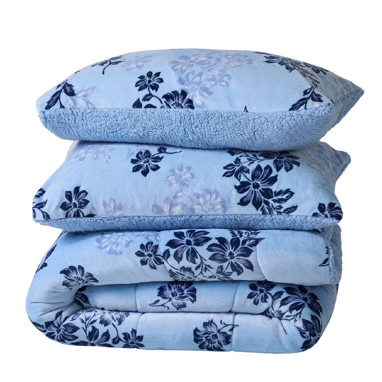 Living & Co 3 Piece Comforter Plush Dahlia Multi-Coloured Queen, , hi-res