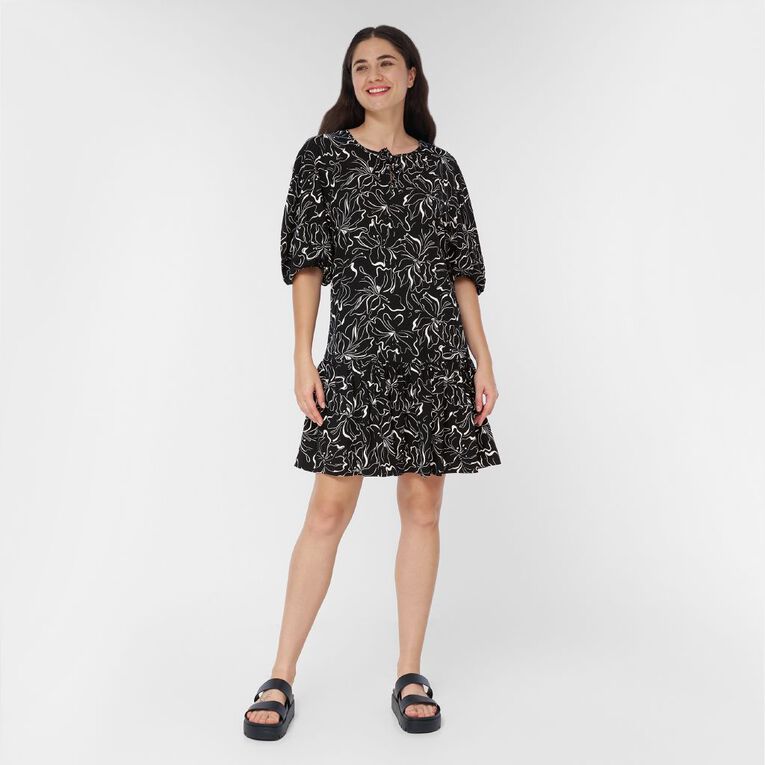 H&H Women's Short Sleeve Bouson Boho Dress, Black/White, hi-res