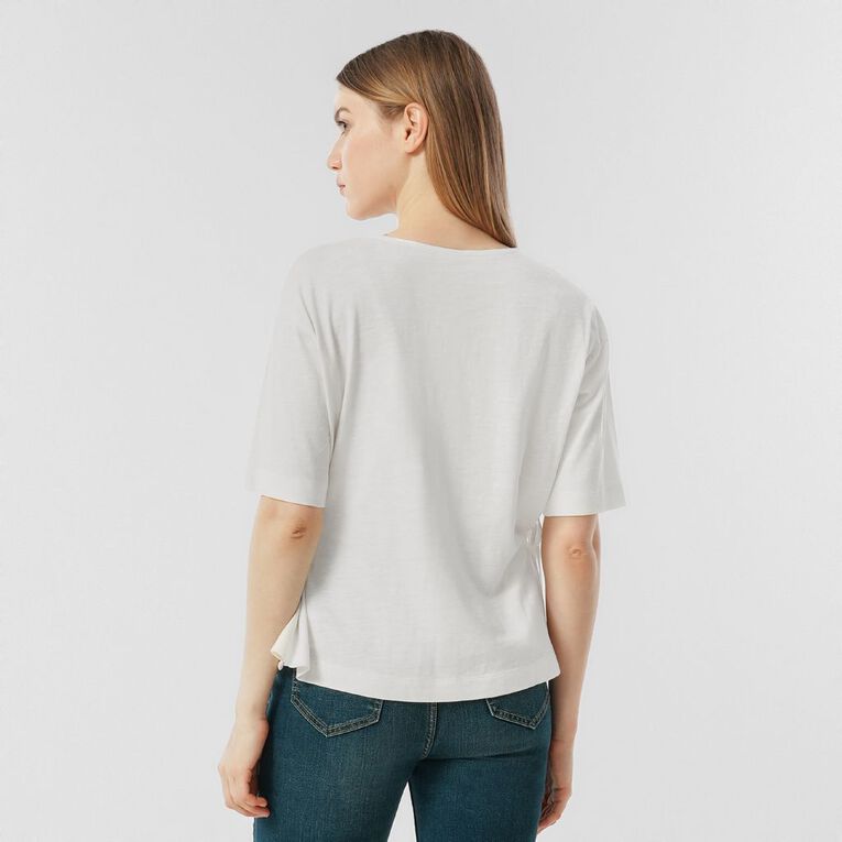 H&H Women's Short Sleeve Slub Cotton Tie Waist Tee, Cream, hi-res