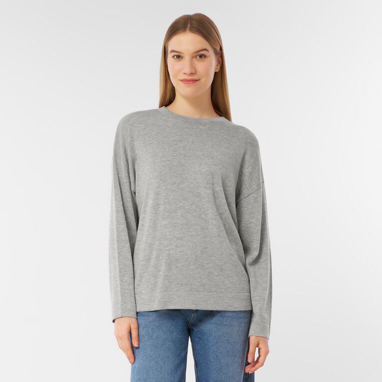 H&H Women's Merino Blend Crew Neck Knit, Grey Marle, hi-res