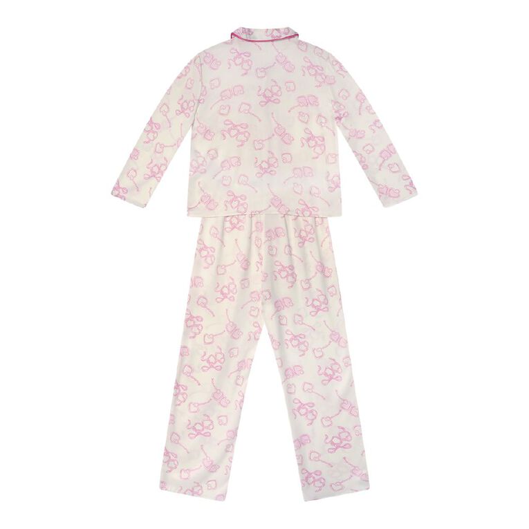 H&H Girls' Satin Button Up Pyjama Set, Cream, hi-res