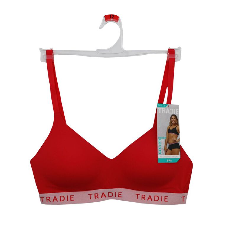 Tradie Women's Wirefree Lace Bra, Red, hi-res