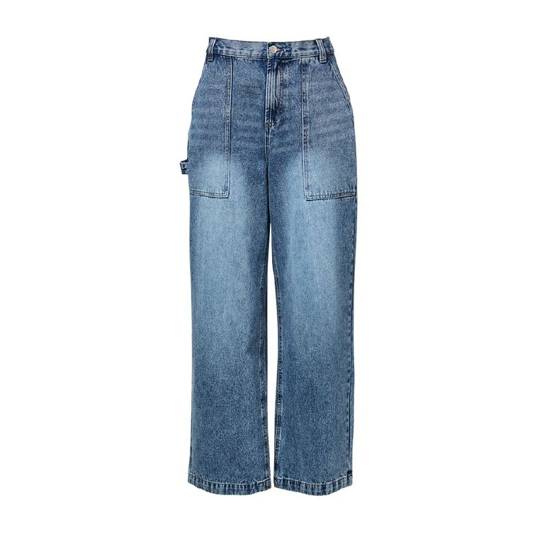 H&H Women's High Rise Straight Leg Carpenter Jeans, Denim Mid, hi-res