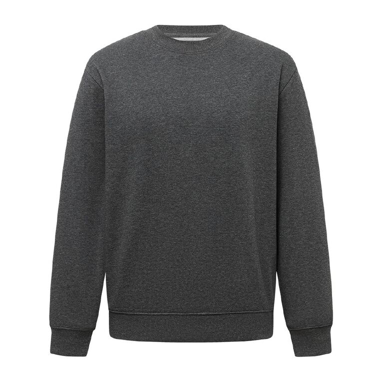 H&H Men's Plain Crew Sweatshirt, Charcoal/Marle, hi-res