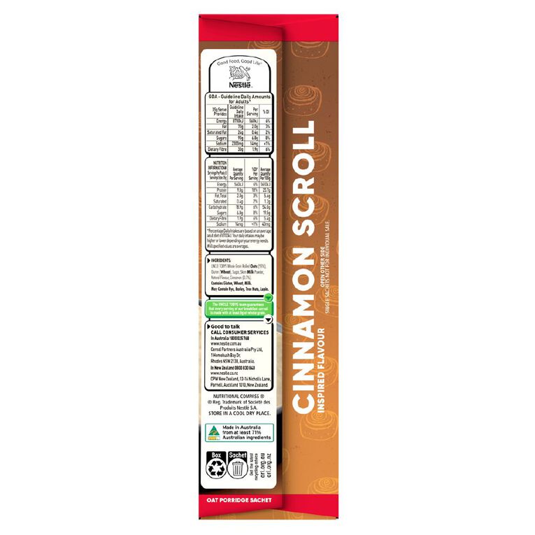 Uncle Tobys Oats Protein Quick Sachet Cinnamon Scroll 8 Pack, , hi-res
