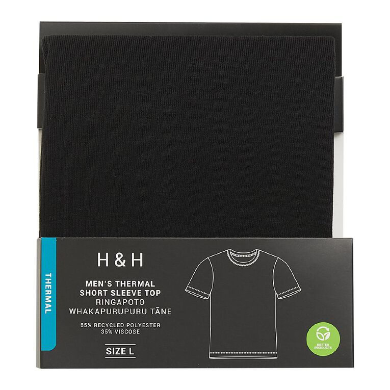 H&H Men's Short Sleeve Thermal Top, Black, hi-res